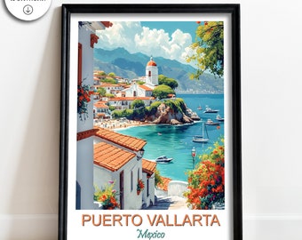 Puerto Vallarta Travel Wall Art Poster Home Decor Puerto Vallarta Travel Gift Mexico Art Print Puerto Vallarta Art Poster Digital Download