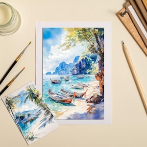12 impresiones de acuarela de alta calidad de Phuket para regalar, agendas digitales, diarios, postales, personalizaciones de invitaciones, álbumes de recortes y decoración del hogar