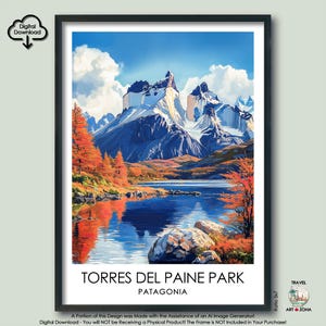 Torres del Paine National Park Travel Print Gift Chile Wall Art Décor Torres del Paine Art Lovers Gift Patagonia Digital Download Poster