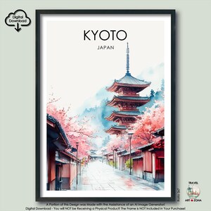Kyoto Watercolor Travel Print Gift Japan Sakura Wall Art Décor Japan Cherry Blossom Digital Download Aquarelle Poster Kyoto Art Lovers Gift