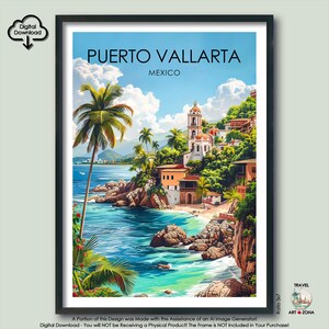 Puerto Vallarta Travel Print Gift Puerto Vallarta Art Lovers Gift Mexico Digital Download Artwork Poster Mexican Wall Art Gallery Home Décor