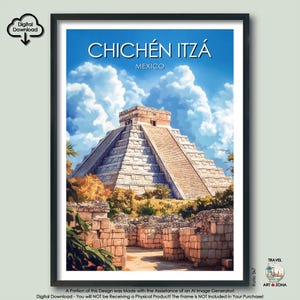 Chichén Itzá Travel Print Gift Mexican Wall Art Gallery Hanging Home Décor Mexico Digital Download Art Poster Chichen Itza Art Lovers Gift