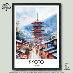 Kyoto Watercolor Travel Print Gift Japan Wall Art Gallery Hanging Home Décor Kyoto Art Lovers Gift Japan Digital Download Aquarelle Poster