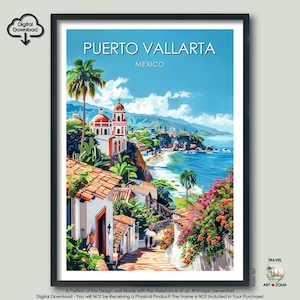Malecon Puerto Vallarta Travel Print Gift Puerto Vallarta Art Lovers Gift Mexican Art Gallery Décor Mexico Digital Download Artwork Poster