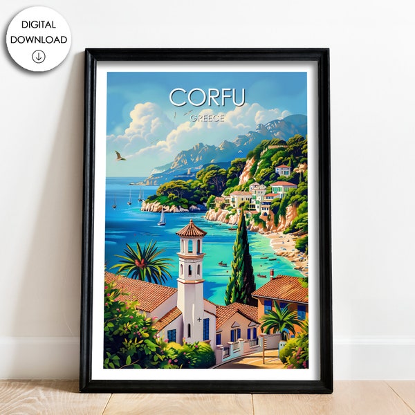 Corfu Travel Poster Gift Corfu Vacation Art Décor Greek Art Gallery Travel Poster Unique Greece Travel Wall Art Digital Download Poster Gift