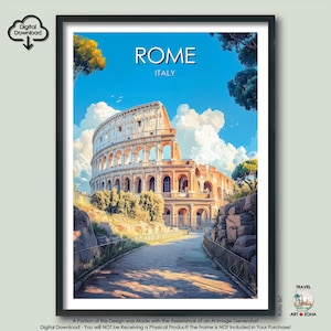 Rome Travel Print Gift Ancient Colosseum Wall Art Gallery Hanging Home Décor Italy Digital Download Artwork Poster Rome Art Lovers Gift