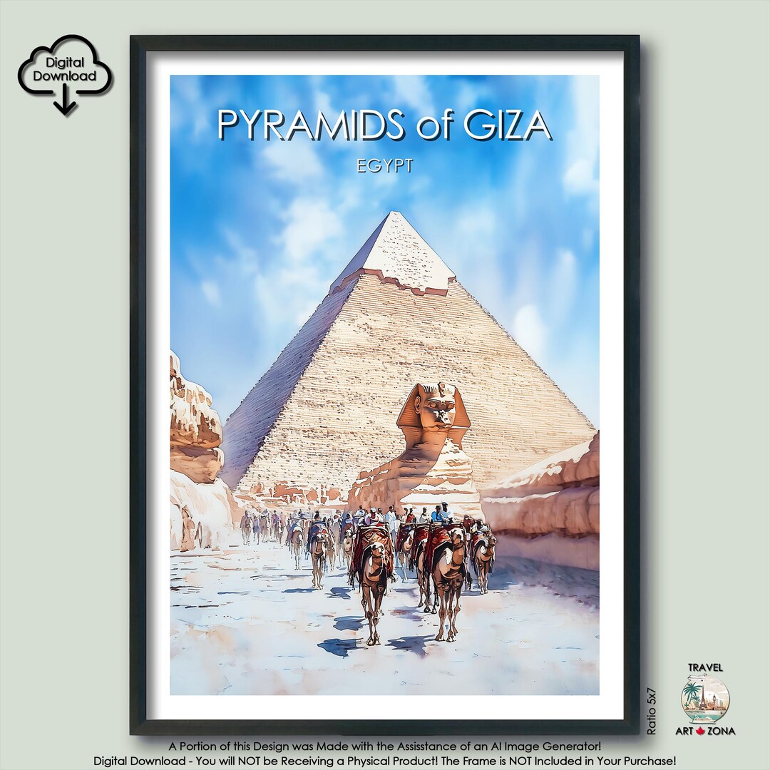 Pyramids of Giza Watercolor Travel Print Egyptian Wall Art Gallery ...