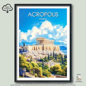 Acropolis Travel Print Gift Greek Wall Art Gallery Hanging Home Décor Athens Art Lovers Gift Greece Poster Parthenon Digital Download Art