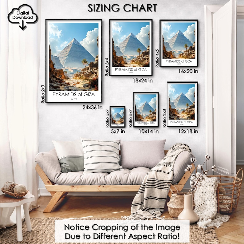 Pyramids of Giza Travel Print Gift Egyptian Wall Art Gallery Home Décor ...