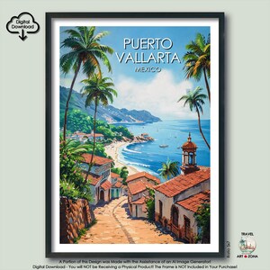 Malecon Puerto Vallarta Travel Print Gift Mexico Digital Download Artwork Poster Mexican Art Gallery Décor Puerto Vallarta Art Lovers Gift