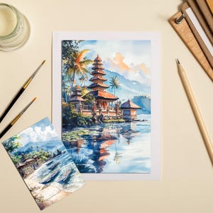 12 imágenes prediseñadas de acuarela de Bali de alta calidad para regalar, para agendas digitales, diarios, postales, personalizaciones de invitaciones, álbumes de recortes y decoración del hogar