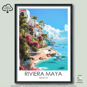 Riviera Maya Travel Print Gift Mexican Wall Art Gallery Hanging Home Décor Riviera Maya Art Lovers Gift Mexico Digital Download Art Poster