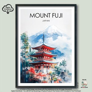 Mount Fuji Watercolor Travel Print Gift Japanese Wall Art Gallery Décor Japan Digital Download Aquarelle Poster Mount Fuji Christmas Gift