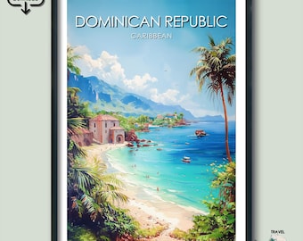 Dominican Republic Travel Poster Gift Caribbean Wall Art Prints Beach Illustration Digital Download Decor