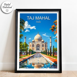 Taj Mahal Travel Poster Gift Unique India Travel Wall Art Digital Download Gift Taj Mahal Vacation Wall Art Décor India Souvenir Print