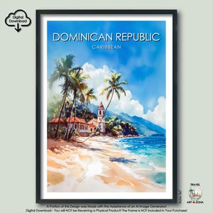 Dominican Republic Watercolor Travel Print Gift Caribbean Digital Download Aquarelle Poster Caribbean Wall Art Christmas Gallery Décor Gift