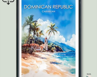 Dominican Republic Travel Poster Gift Caribbean Wall Art Prints Watercolor Illustration Digital Download Decor