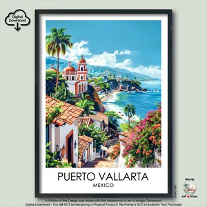Malecon Puerto Vallarta Travel Print Gift Mexico Digital Download Artwork Poster Puerto Vallarta Art Lovers Gift Mexican Art Gallery Décor