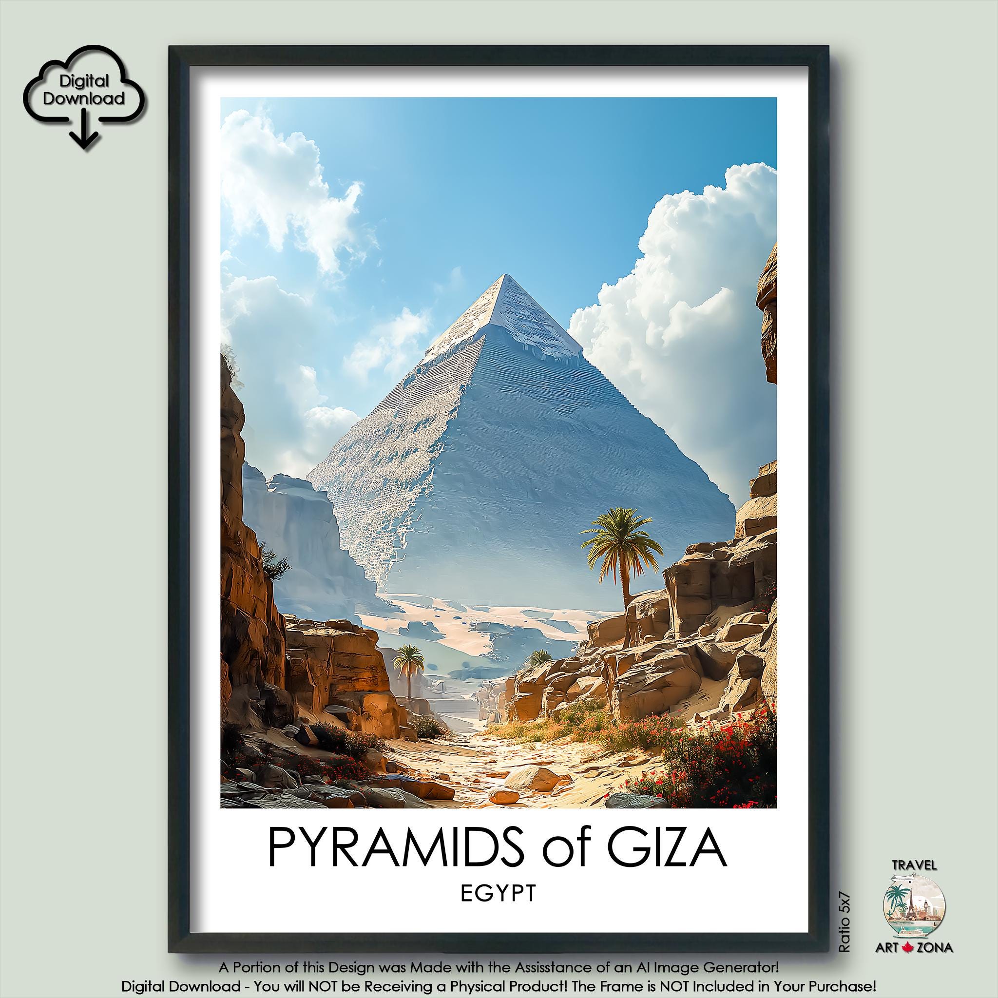 Pyramids of Giza Travel Print Gift Egyptian Wall Art Gallery Home Décor ...