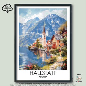 Hallstatt Travel Print Gift Austrian Wall Art Gallery Hanging Home Décor Hallstatt Art Lovers Gift Austria Digital Download Artwork Poster