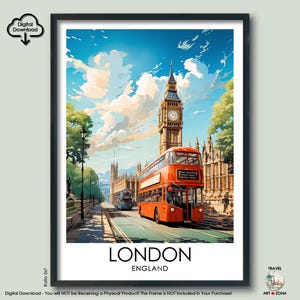 London Travel Poster Gift, Unique England Travel Wall Art Digital Download, London Vacation Art Décor English Art Gallery Travel Poster Gift