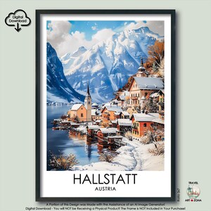 Winter Hallstatt Travel Print Gift Austrian Wall Art Gallery Home Décor Hallstatt Art Lovers Gift Austria Digital Download Artwork Poster