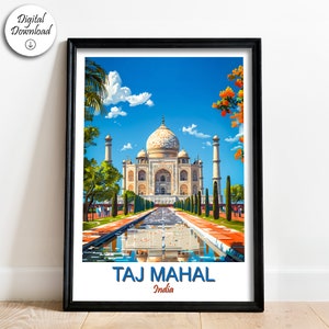 Taj Mahal Travel Poster Gift Unique India Travel Wall Art Digital Download Gift India Souvenir Print Taj Mahal Vacation Wall Art Décor