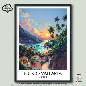 Puerto Vallarta Travel Print Gift Mexican Wall Art Gallery Home Décor Mexico Digital Download Artwork Poster Puerto Vallarta Art Lovers Gift