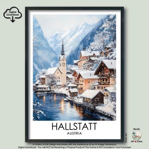 Winter Hallstatt Watercolor Travel Print Gift Austrian Wall Art Gallery Home Décor Hallstatt Art Lovers Gift Austria Digital Download Poster