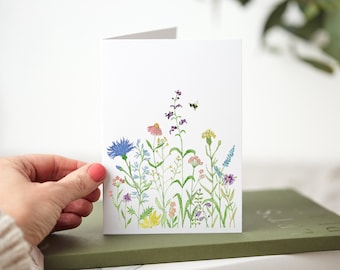 Pastel Wildflower Watercolour Greeting Card  | Birthday Card for Garden Lover