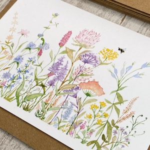 Biglietto di auguri con fiori di campo e ape - Biglietto per qualsiasi occasione