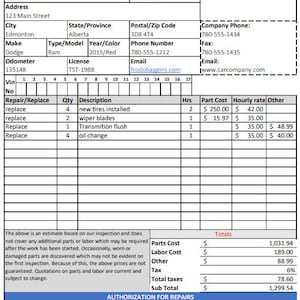 Vehicle sales invoice