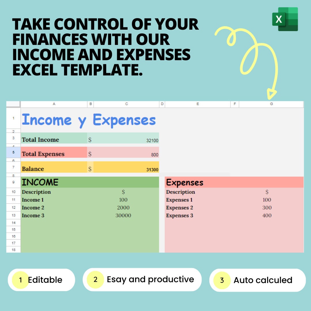 Income Expenses Excel Template Etsy Income Expenses Excel Template Etsy