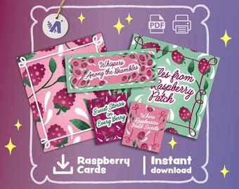 Juego de tarjetas de frambuesa: Diseños de bayas originales para diario (Tarjetas descargables en PDF)