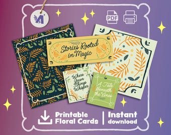 Tarjetas con citas florales: Tarjetas imprimibles con historias botánicas, decoración mágica para el jardín (Descarga PDF tamaño A4)