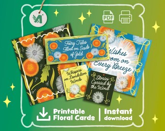 Tarjetas de diente de león imprimibles: etiquetas de regalo florales originales (Descarga PDF tamaño A4)