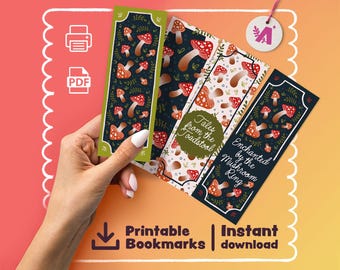 Marcapáginas de hongos imprimibles: Un acogedor regalo de lectura en el bosque (juego de 4 marcadores PDF)