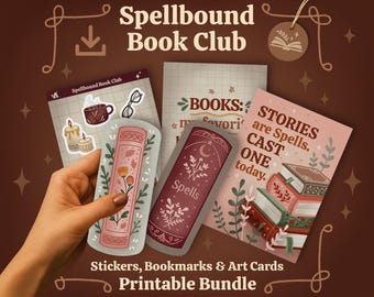 Kit imprimible del Club de Lectura de Brujas: Marcapáginas, pegatinas y tarjetas artísticas (descarga instantánea)