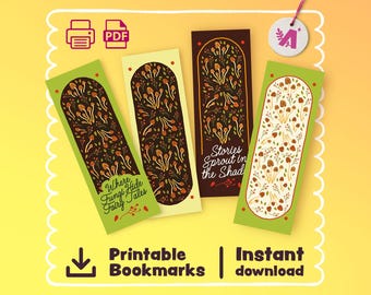 Marcapáginas de hongos imprimibles: regalo de lectura de un bosque de cuentos de hadas oscuros (descarga PDF, juego de 4)