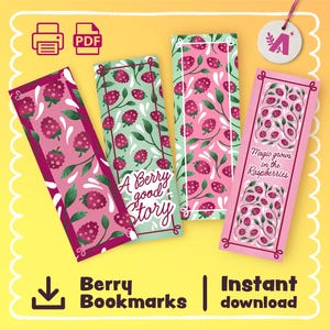 Berry Bookmarks Set – Printable Raspberry Bookmarks, Cottagecore Reading Accessories, Cute Fruit PDF, Instant Download