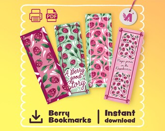 Marcapáginas de frambuesa: Accesorios de lectura con temática de frutas de estilo cottagecore (Impresiones descargables en PDF)