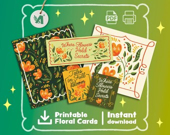 Tarjetas florales imprimibles: Postales vintage con citas florales (A4, descarga digital)