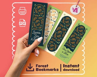 Marcapáginas de bosque imprimibles: juego de 4 marcadores de hojas (PDF) / Regalo de lectura de naturaleza / Descarga instantánea