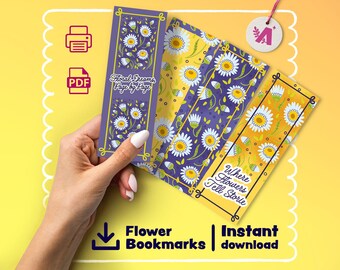 Marcapáginas imprimibles de margaritas: regalo floral para leer (juego de 4 marcadores PDF)