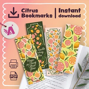 Citrus Bookmarks Printable – Set of 4 Fruit PDF Bookmarks | Summer Reading Gift | Instant Download for Book Lovers