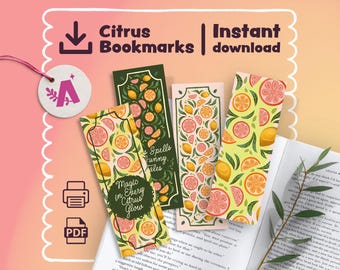 Marcapáginas imprimibles de cítricos: temática de frutas de verano (Descarga PDF, juego de 4)