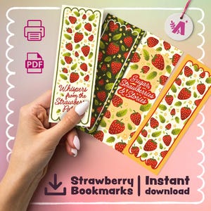Strawberry Bookmarks Printable – Set of 4 PDF Bookmarks | Cute Berry Reading Gift | Instant Download for Book Lovers