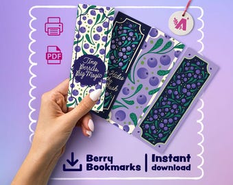 Marcapáginas de arándanos imprimibles: Regalo para lectores de estilo rústico (Descarga PDF, juego de 4 diseños A4)