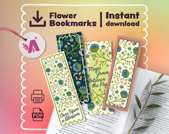 Marcapáginas florales imprimibles: un caprichoso regalo de lectura botánica (Descarga PDF, juego de 4, tamaño A4)