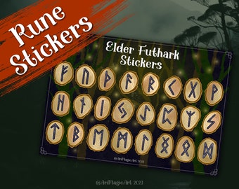 Pegatinas imprimibles de runas: pegatinas de Elder Futhark, pegatinas de Wicca, pegatinas de runas de brujas, magia vikinga escandinava, nórdica, árboles, Halloween